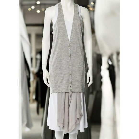 Kaufmanfranco Merino Wool Tunic | Plunging Neck | Gray | Medium | Designer - Picture 1 of 7